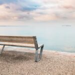 A quiet bench overlooking calm water on an open embankment