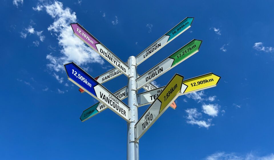 Alternative Text: Street signpost with multiple directional signs pointing in different directions